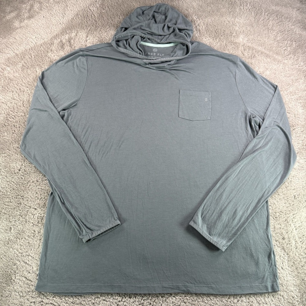 Free Fly Mens Bamboo Lightweight Hoodie Blue Gray Long Sleeve Athletic Shirt 2XL